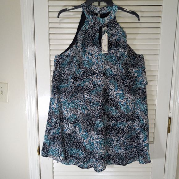 Entro Mini Dress Tunic Size Medium Lined Sleeveless Floral Design Length 34" NEW - Picture 2 of 16